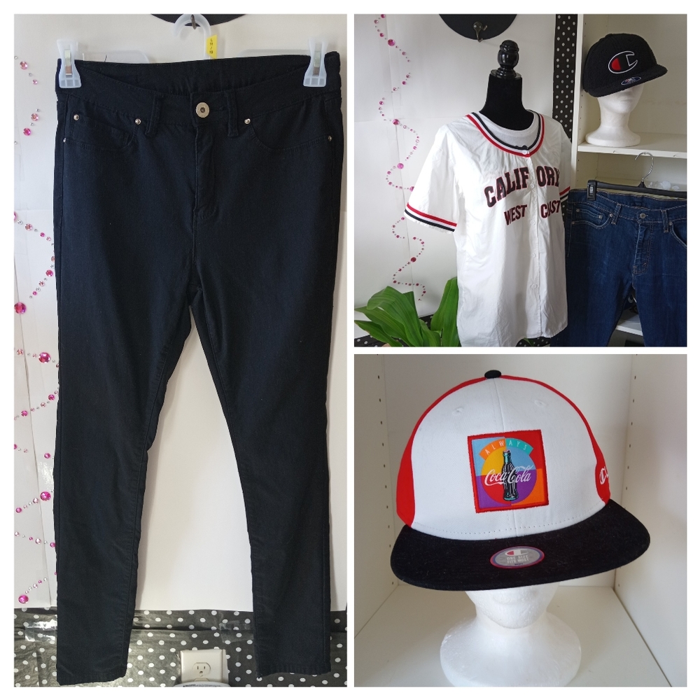 SHEIN white, red, and black jersey “california west coast” styled button up!